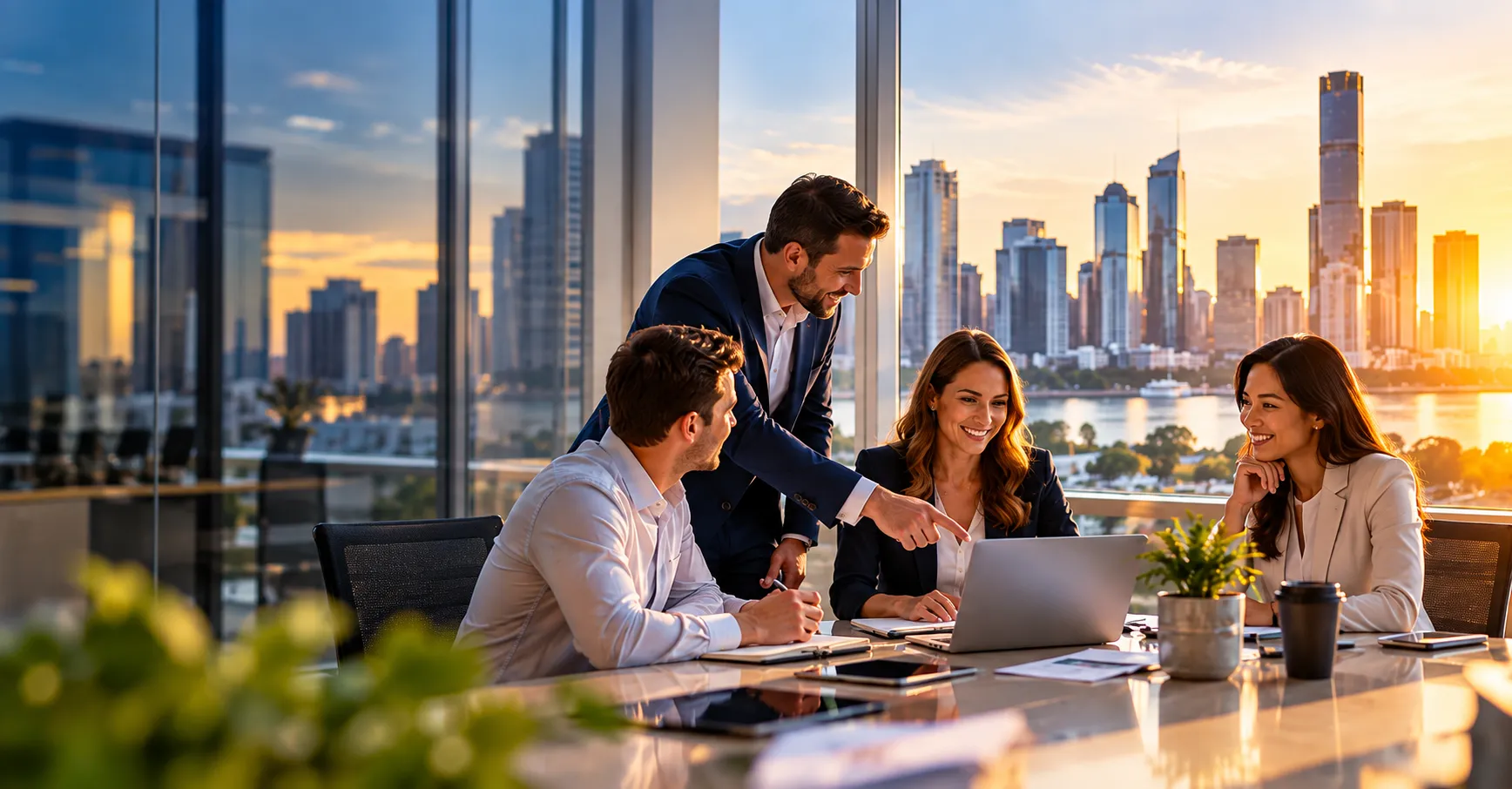 Business professionals collaborating in a modern office
